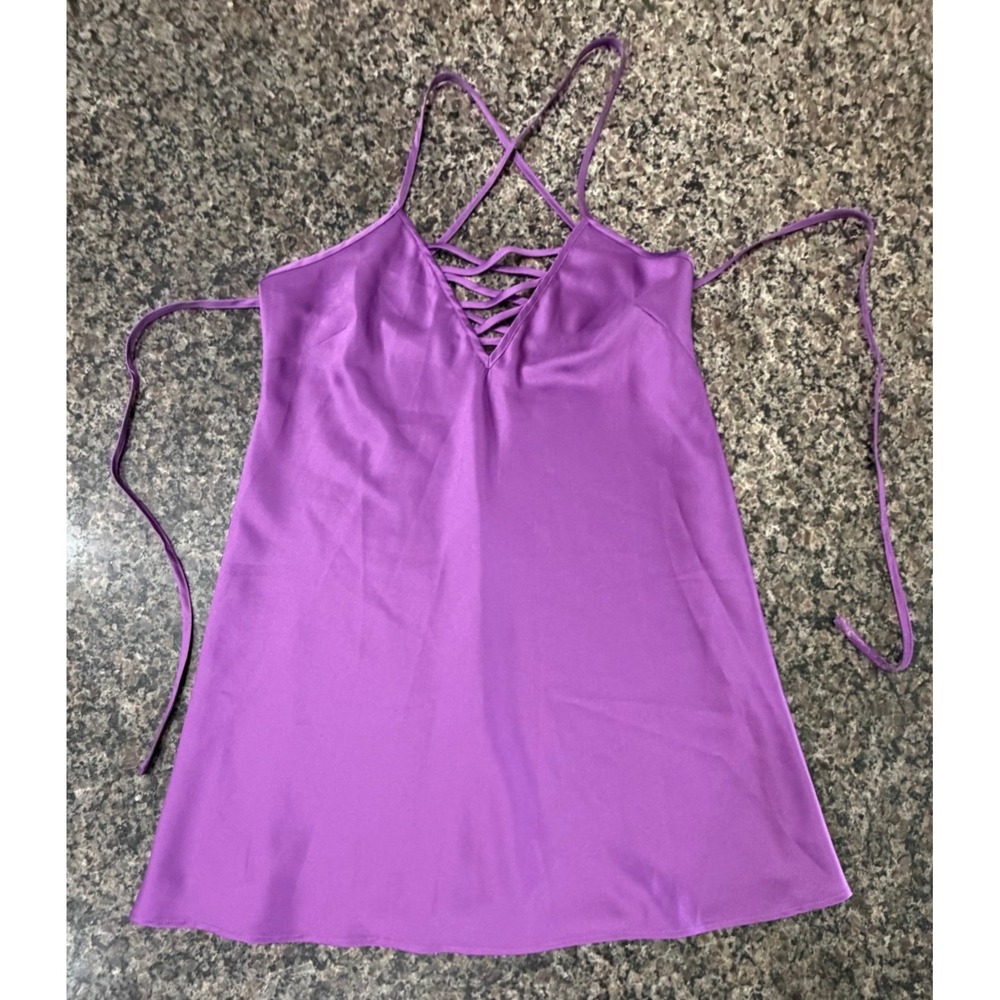 Fredericks of Hollywood Purple Satin Lace Up Front Chemise Nightgown Small